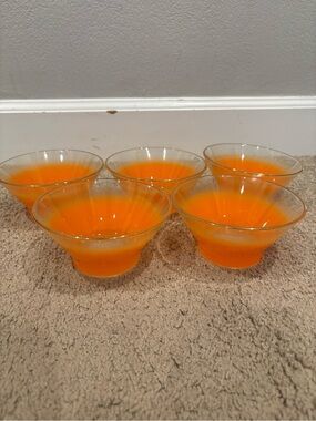 Vintage Blendo Orange Frosted Dessert Serving Bowls w/ Gold Rims Set of 5 MCM